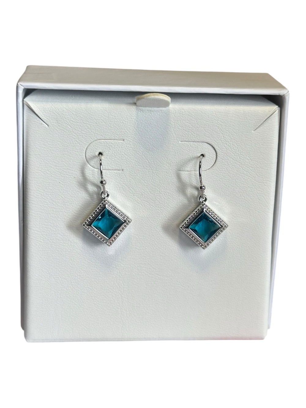 Ocean Blue Topaz-Inspired Rhodium-Plated Dangle Earrings